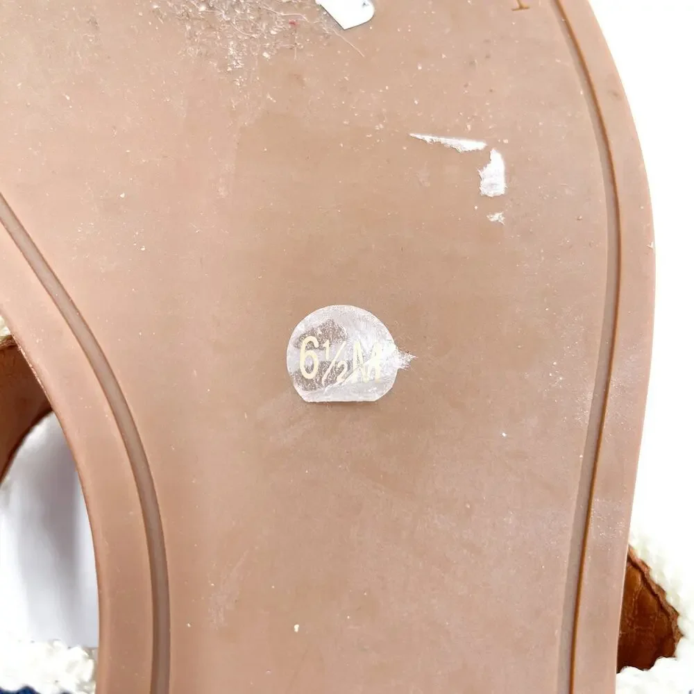 Tory Burch Mini Benton Chain Stripe Sandals Flat Brown Thong Leather Sz 6.5‎